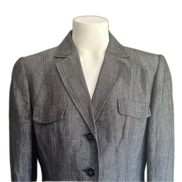 Calvin Klein Linen Blend Gray Jacket Blazer 10 Petite 10P - Picture 2 of 8